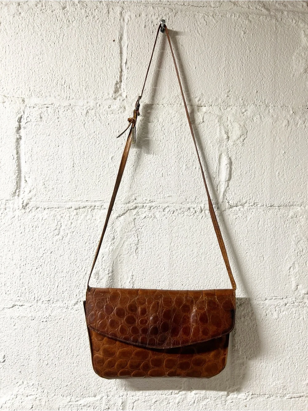 Joan & David Vintage Brown Croc-Embossed Leather Shoulder Bag